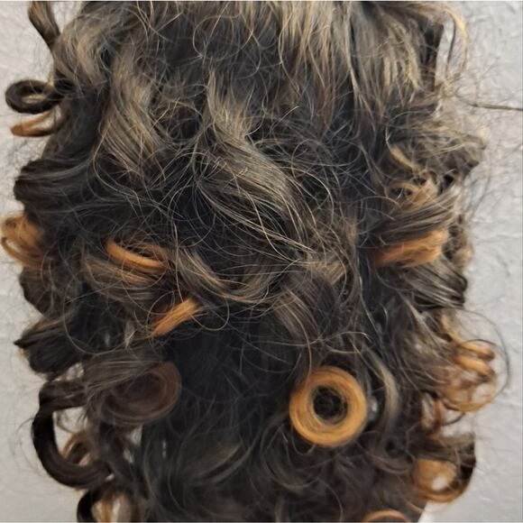 Curly Wig Bouncy Synthetic Women Ombre Blonde Brown Adjustable Combs - Picture 6 of 8